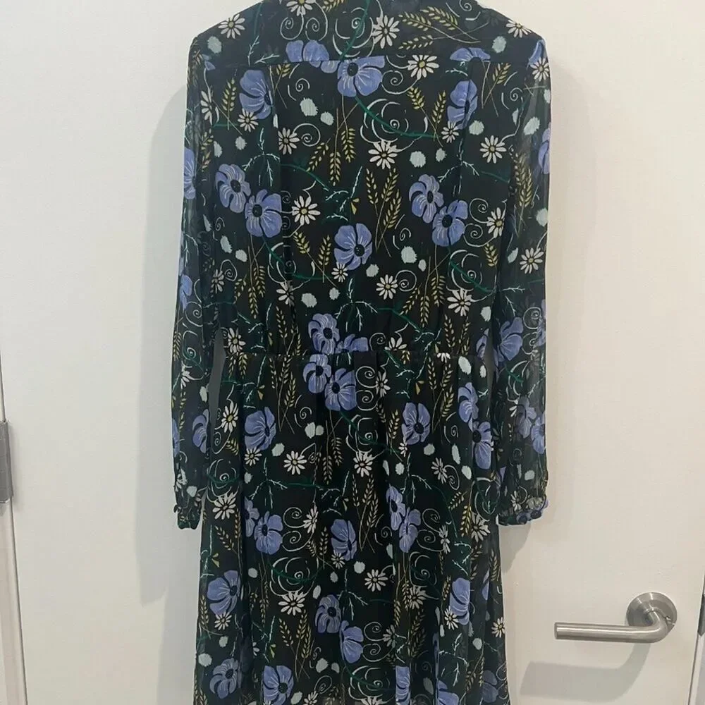 Banana Republic Dark Floral Print Long Sleeve Dress Size XS Fall Romantic - Picture 6 of 9